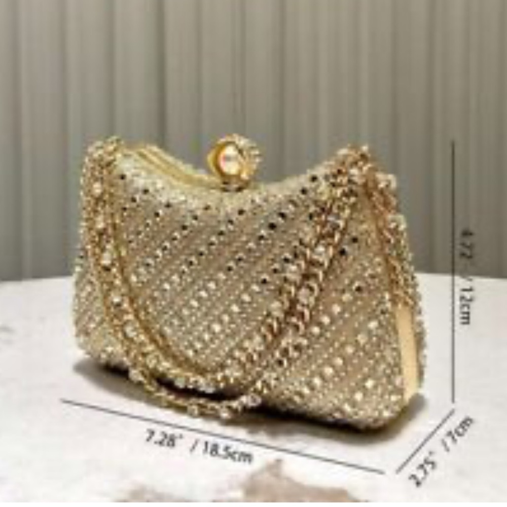 Gold Rhinestone Gem Evening crossbody Clutch NEW - Picture 4 of 9